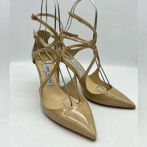 Jimmy Choo Lancer 85 Nude Patent 247 Leather Pumps Size 38 new in box